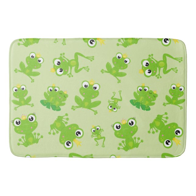 Frog Pattern, Cute Frogs, Green Frogs, Frog Prince Bath Mat (Front)