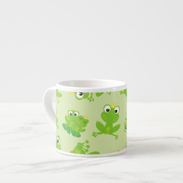 Frog Pattern, Cute Frogs, Green Frogs, Frog Prince Espresso Cup (Front Left)