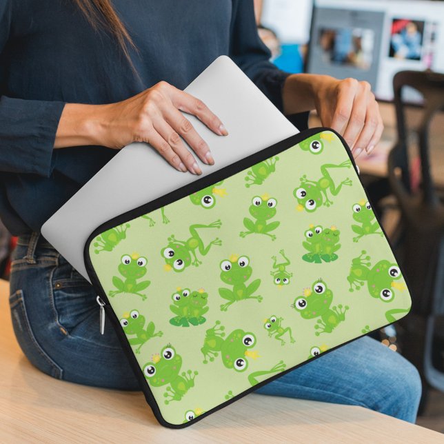 Frog Pattern, Cute Frogs, Green Frogs, Frog Prince Laptop Sleeve (Creator Uploaded)