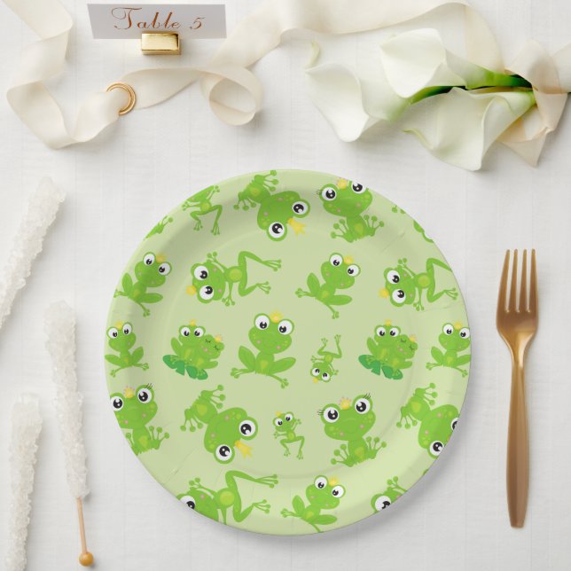 Frog Pattern, Cute Frogs, Green Frogs, Frog Prince Paper Plate (Wedding)