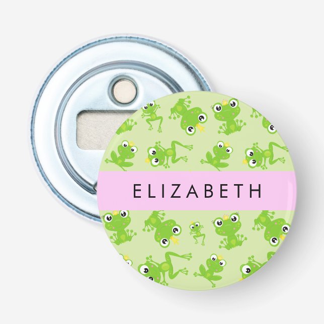 Frog Pattern, Green Frogs, Frog Prince, Your Name Bottle Opener (Front)