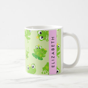 Frog Pattern, Green Frogs, Frog Prince, Your Name Coffee Mug