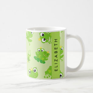 Frog Pattern, Green Frogs, Frog Prince, Your Name Coffee Mug