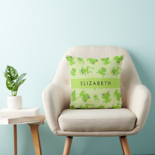 Frog Pattern, Green Frogs, Frog Prince, Your Name Cushion
