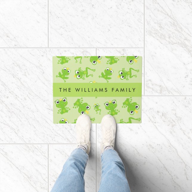 Frog Pattern, Green Frogs, Frog Prince, Your Name Doormat (Indoor)