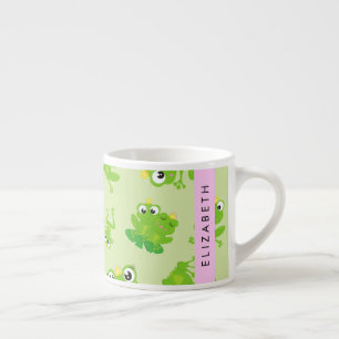 Frog Pattern, Green Frogs, Frog Prince, Your Name Espresso Cup