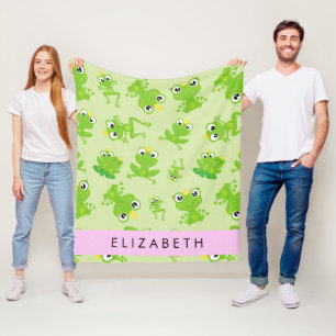 Frog Pattern, Green Frogs, Frog Prince, Your Name Fleece Blanket