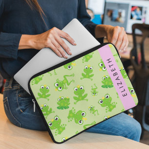 Frog Pattern, Green Frogs, Frog Prince, Your Name Laptop Sleeve