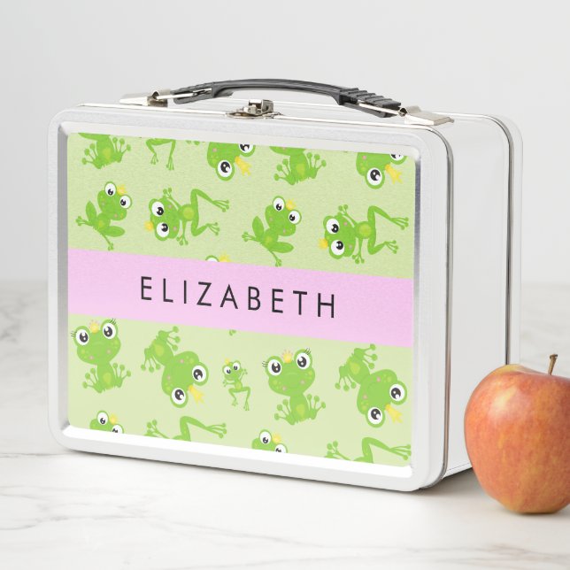 Frog Pattern, Green Frogs, Frog Prince, Your Name Metal Lunch Box (In Situ)