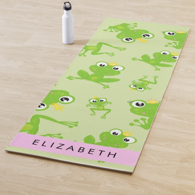 Frog Pattern, Green Frogs, Frog Prince, Your Name Yoga Mat (In Situ)