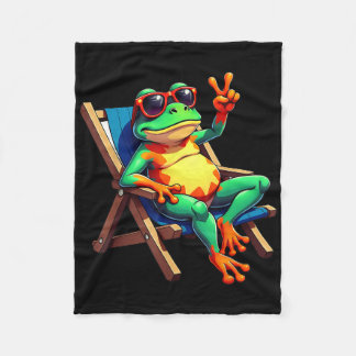 Frog Peace Sign Sungles Summer  Fleece Blanket