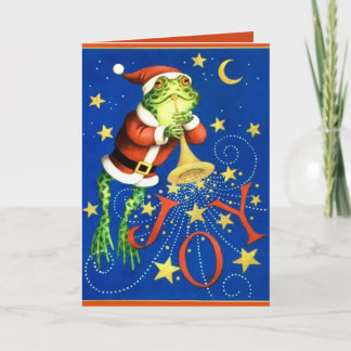 Frog play trumpet Christmas birthday greeting card
