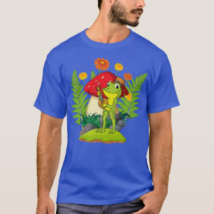 Frog Playing Banjo Guitar on Mushroom Cottagecore  T-Shirt