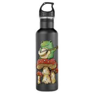 Frog Playing Banjo on Mushroom Cute Cottagecore Ae 710 Ml Water Bottle
