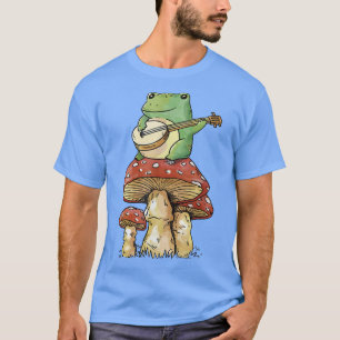 Frog Playing Banjo On Mushroom Cute Cottagecore Ae T-Shirt