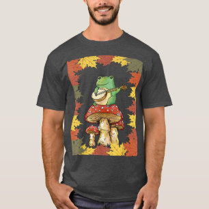 Frog Playing Banjo On ToadstoolCottagecore Autumn T-Shirt