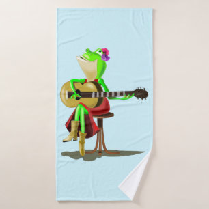 Frog Playing Guitar Bath Towel Set - Custom Colour