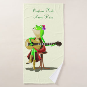 Frog Playing Guitar Bath Towels - Custom Text
