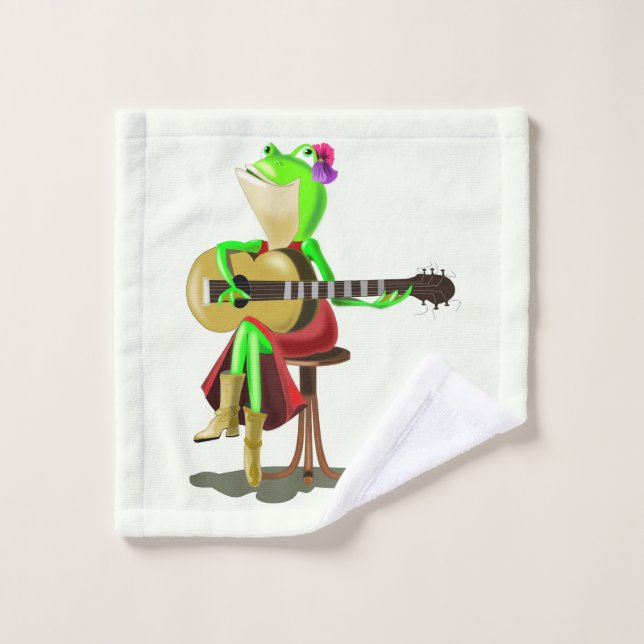 Frog Playing Guitar Bath Towels Fun - Painting (Wash Cloth)