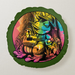 Frog Playing Guitar - Cottagecore Aesthetic Style Round Cushion