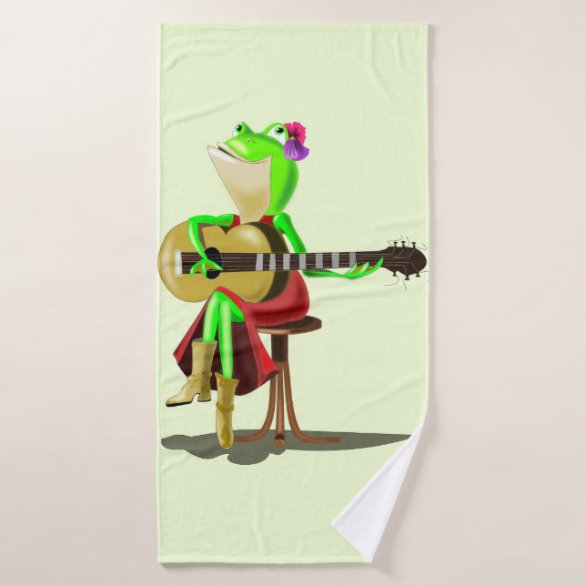 Frog Playing Guitar Funny Bath Towels (Bath Towel)