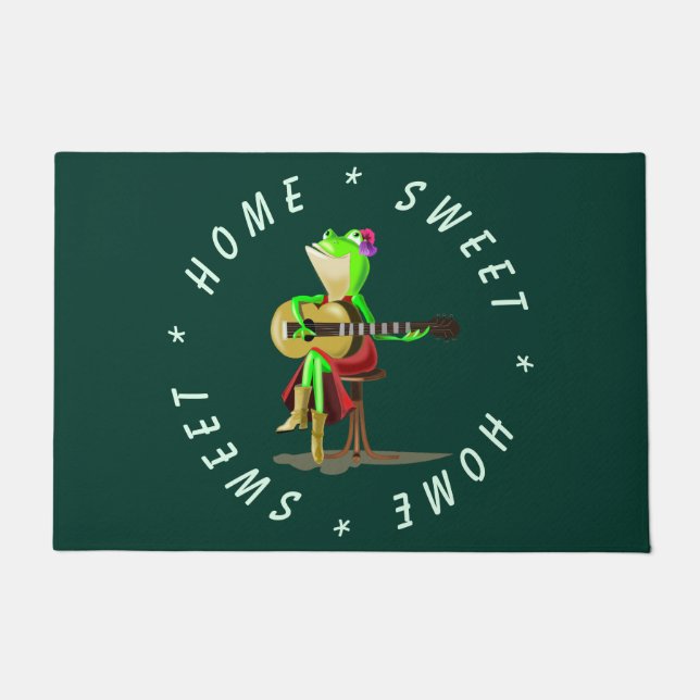Frog Playing Guitar Funny Doormat with Text (Front)