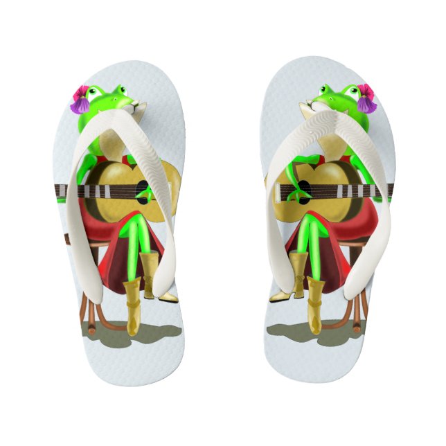 Frog Playing Guitar Funny Kid's Flip Flops (Footbed)