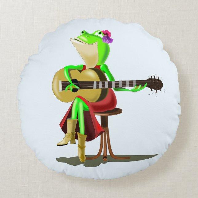 Frog Playing Guitar Funny Round Pillow (Front)