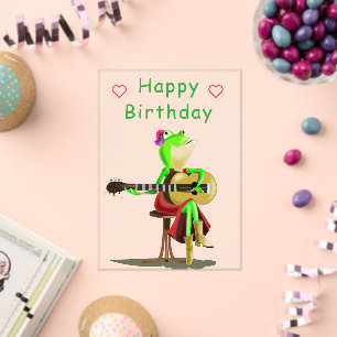 Frog Playing Guitar Happy Birthday Card Acrylic Invitations