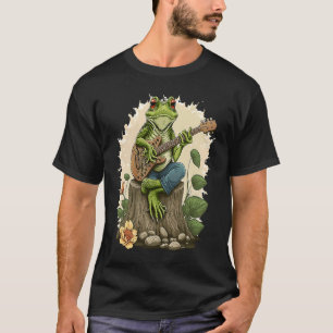 Frog Playing Guitar Playing Banjo On Log Cottageco T-Shirt