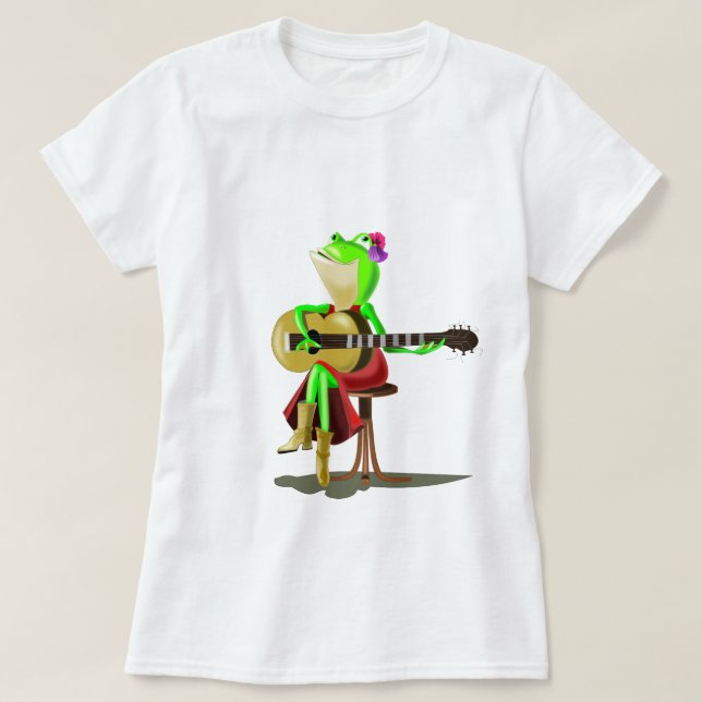 Frog Playing Guitar T-Shirt Fun (Design Front)