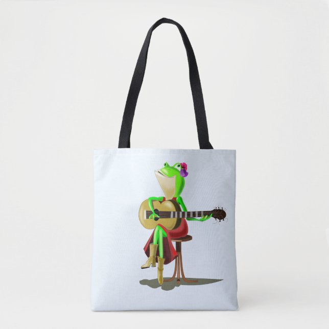 Frog Playing Guitar Tote Bag - Your Colour - Text (Front)