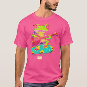 Frog Playing Ukulele On A Mushroom Funny Guitar T-Shirt