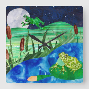 Frog Pond Night Songs Square Wall Clock