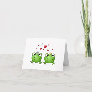 Frog Prince and Frog Princess, with hearts. Card