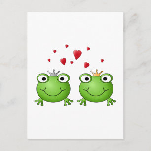 Frog Prince and Frog Princess, with hearts. Postcard