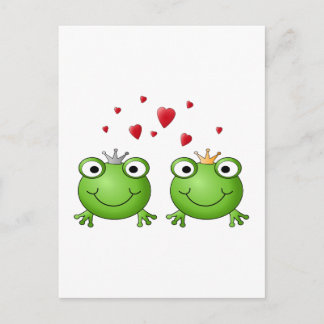 Frog Prince and Frog Princess, with hearts. Postcard