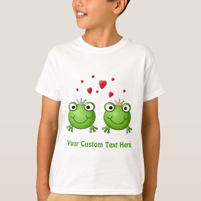 Frog Prince and Frog Princess, with hearts. T-Shirt (Front)