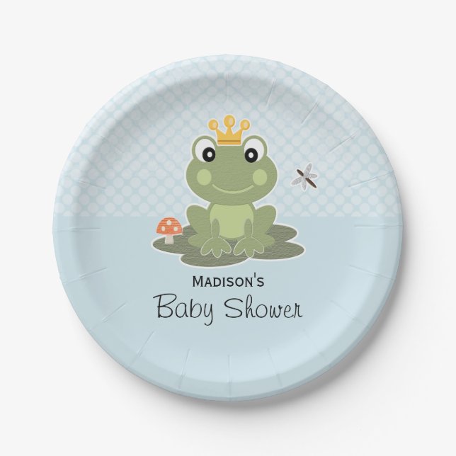 Frog Prince Baby Boy Shower Paper Plate (Front)