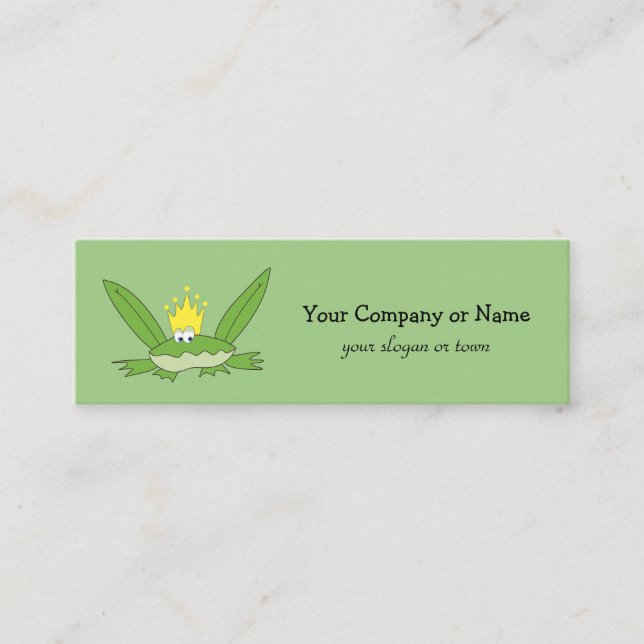 Frog Prince Funny Cartoon Green Mini Business Card (Front)