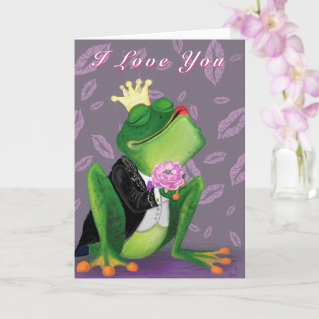  Frog Prince Funny Valentine's Day Card with Text (Orchid)