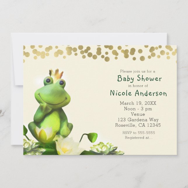 Frog Prince Green & Gold Baby Shower Invitations (Front)