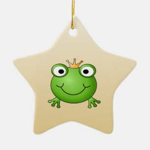 Frog Prince. Smiling Frog with a Crown. Ceramic Tree Decoration