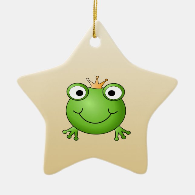 Frog Prince. Smiling Frog with a Crown. Ceramic Tree Decoration (Front)