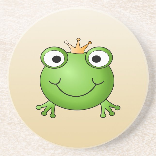 Frog Prince. Smiling Frog with a Crown. Coaster (Front)