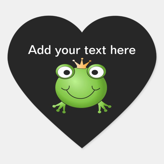 Frog Prince. Smiling Frog with a Crown. Heart Sticker (Front)
