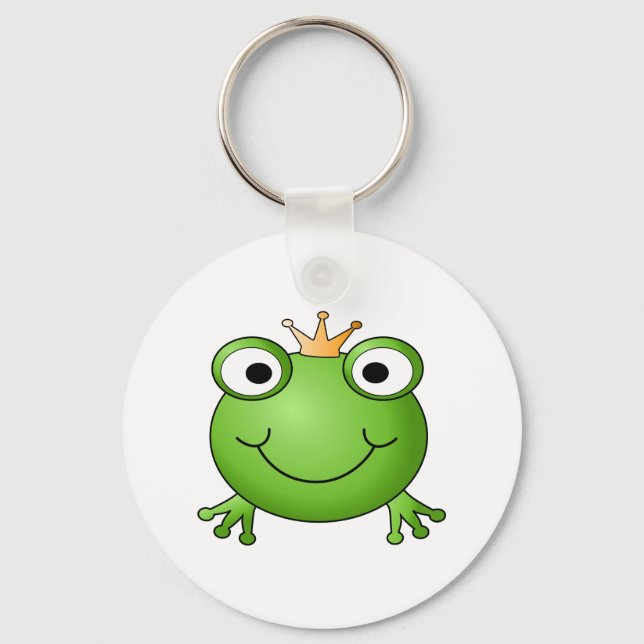 Frog Prince. Smiling Frog with a Crown. Key Ring (Front)