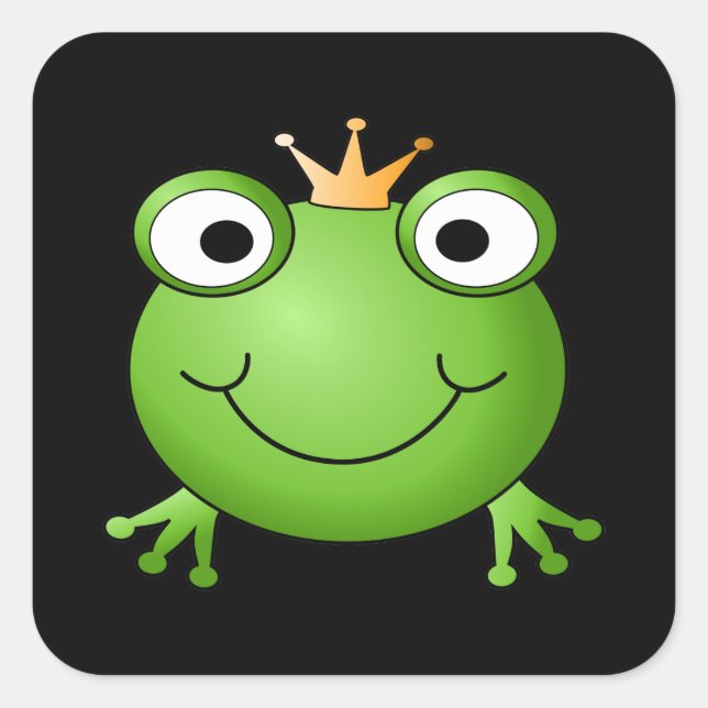 Frog Prince. Smiling Frog with a Crown. Square Sticker (Front)