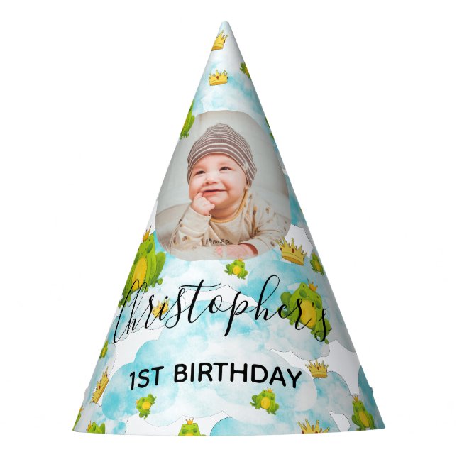 Frog Prince Watercolor Cute Party Hat (Front)