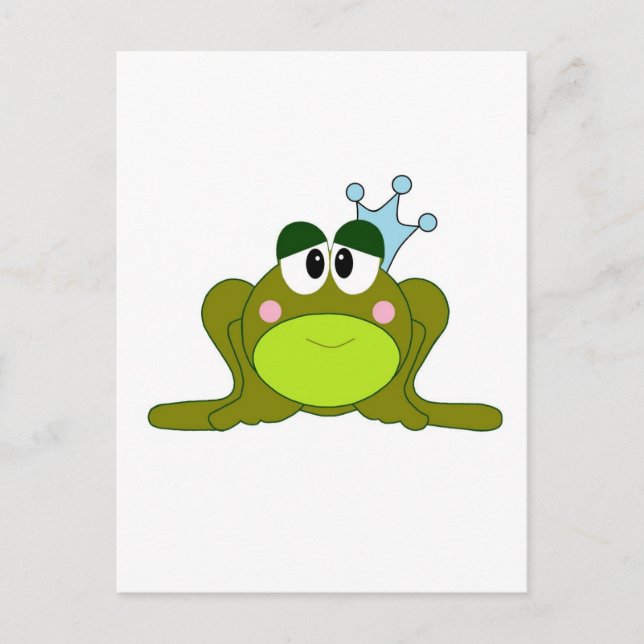 Frog Prince With Blue Crown Cartoon Postcard (Front)